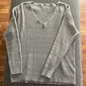 V-neck Gray Striped Sweater